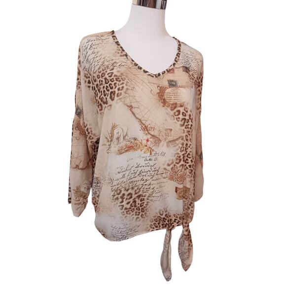 CHICO'S 1 Cute Travel Print Split Sleeves Blouse‎ Top M/8 Animals Maps Safari - Picture 16 of 16